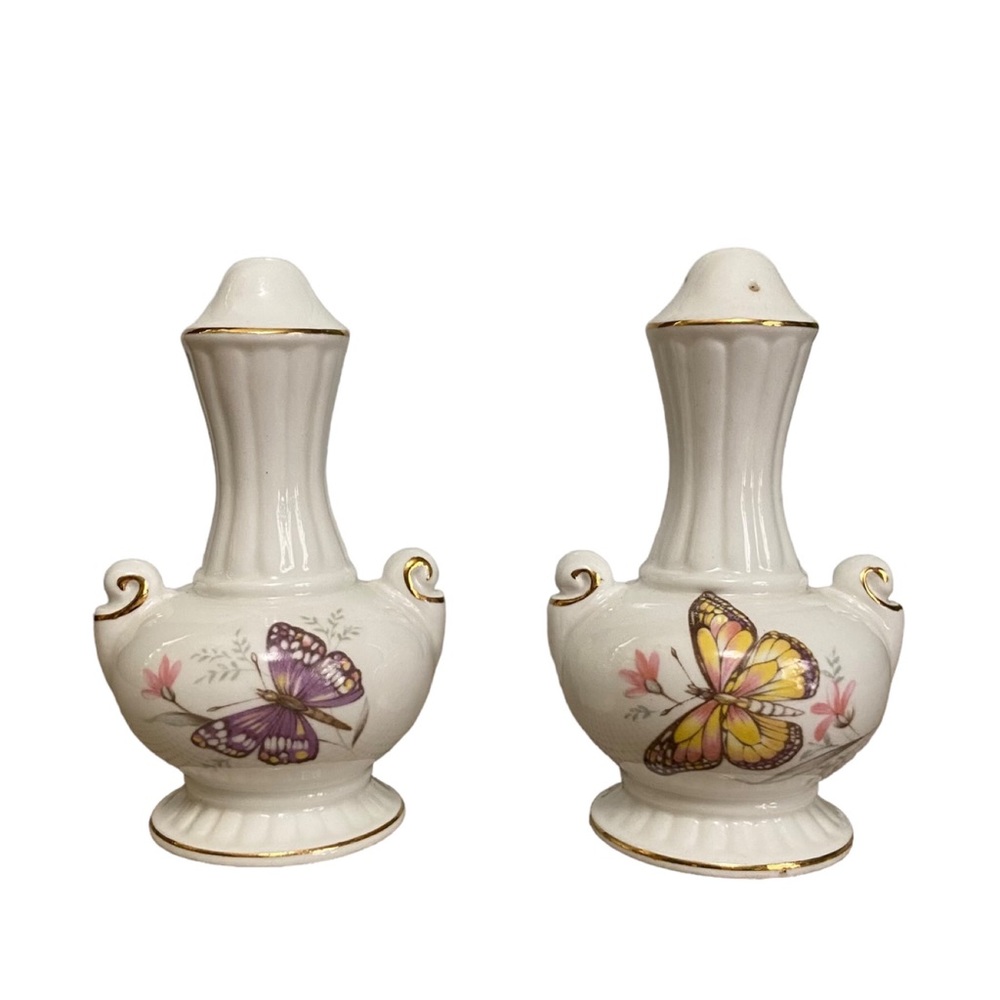 Vintage Butterfly Queen’s Bone China Salt & Pepper Set White